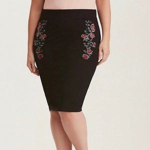 FINAL PRICE: Torrid Rose Embroidered Black Ponte Pencil Skirt